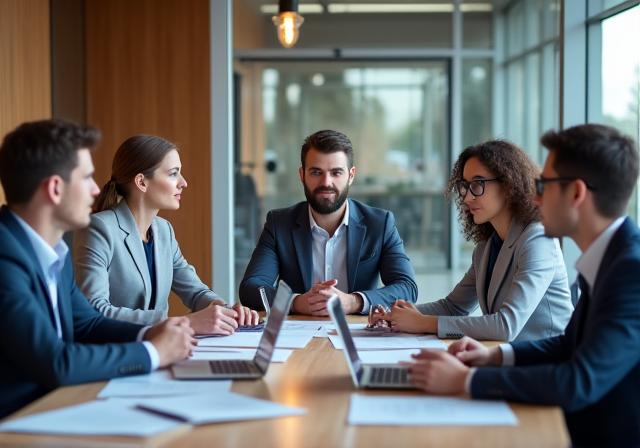 Ein professionelles Team in einer strategischen Besprechung in einem modernen Büro.